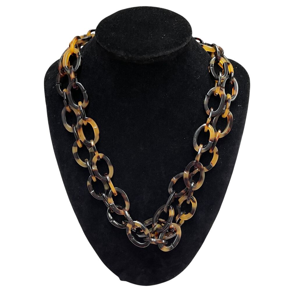 LORREN BELL 40” Toggle Necklace MARBLED TORTOISE Brown Gold